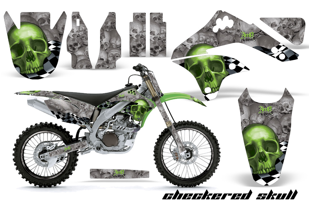 Kawasaki KX450F 06 08 Graphic Kit CheckeredSkull Green NPs